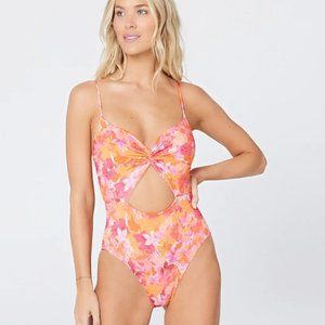 L*SPACE Eco Chic Kyslee Tropical Print pink and orange One Piece Swimsuit Size 6